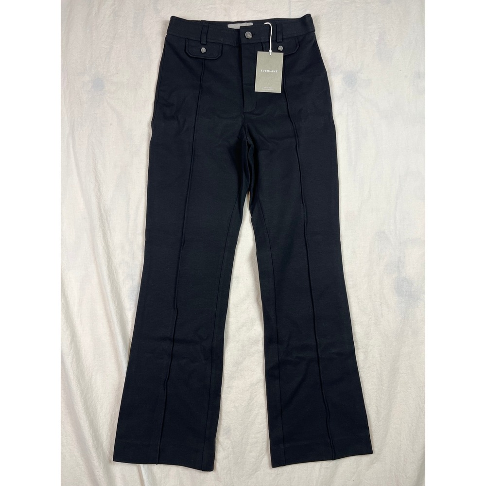 Everlane Womens High Rise Ponte Flare Pants Black Size 6 Nautical Flap Pocket‎